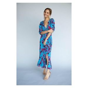 Saloni Olivia Dress in Turquoise Japonica